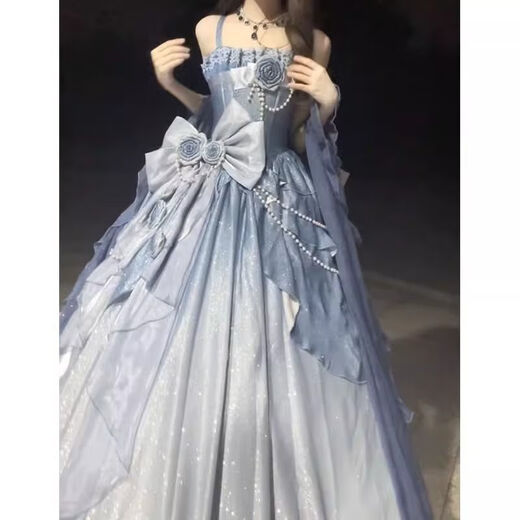 蓉月阁优雅蓝色花嫁细闪Lolita婚纱连衣裙2025新款洛丽塔成人礼服裙子女 连衣裙 (仅连衣裙) M