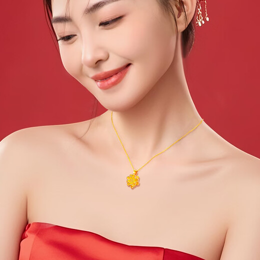 Lao Fengxiang Good Luck Lotus Gold Necklace for Women 18K Gold Pendant Wedding Anniversary Gift for Girlfriend and Wife’s Birthday 18k Lotus Pendant + Free 925 Silver Chain