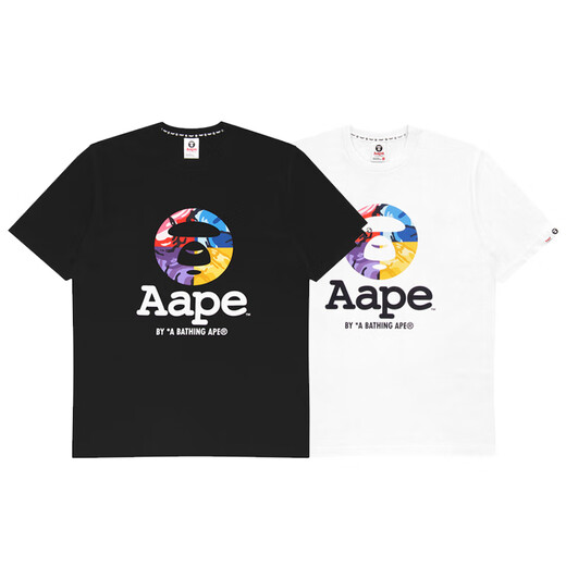 
AAPE short-sleeved ape man camouflage summer cartoon print loose versatile men and women tops, half-sleeved A691 black M