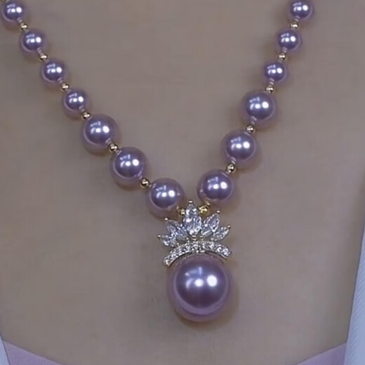 DL 1998 Fat Donglai same style purple pearl necklace French crown feminine temperament violet princess sweater chain niche feeling pendant