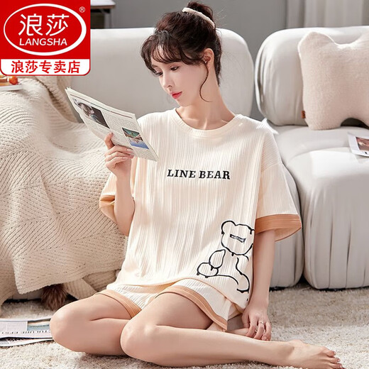 浪莎冰丝睡衣女夏季短袖2025年新款韩版可爱夏天薄款可外穿家居服套装 6630# M 【推荐80-95斤】