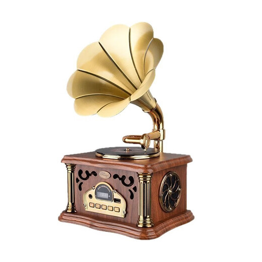 HUIYIZHIYIN retro gramophone speaker all-in-one music player large speaker high-end small audio ornaments vinyl record player walnut color rechargeable and plug-in dual-purpose rotating turntable (free U disk