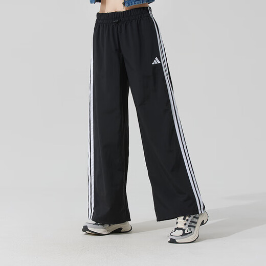 阿迪达斯 （adidas）女装运动套装25夏季新款三条纹圆领短袖T恤直筒长裤运动裤 两件套 JY7612+JE1306 XL