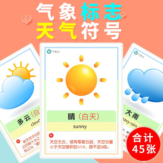 Other Meteorological and Weather Symbol Cards Climate Forecast Season Cognitive Kindergarten Teaching Aids Autistic Children Training Toys 5 Inch Plastic Seal Festival Cognition 50
