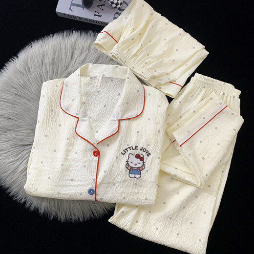 
Jingpufei cute puppy pajamas for women in summer cotton yarn three-piece home clothes Yunduo Cotton-J9901# Paradise puppy three-piece M [Suggestion 75-100Jin [Jin equals 0.5 kg]]
