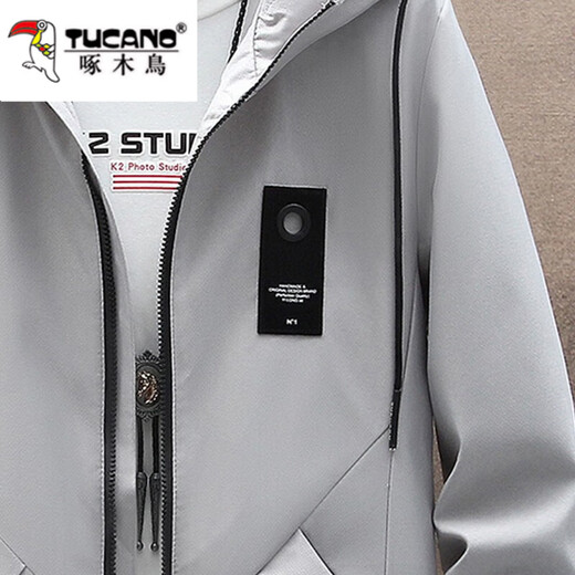 Woodpecker windbreaker men's jacket mid-length spring and autumn windproof top casual hooded workwear teenager boys spring men khaki XL
