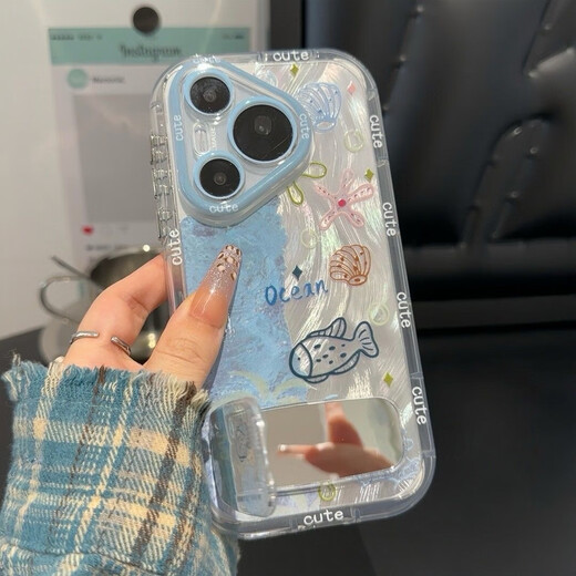 Oppo Mobile Case Case Blue Ocean World Oppoa58/A1 High-Value-OpenO13/12 All-Inclusive Realmegt5 Hard Shell Anti-Fall One plus Ace5/2V Mobiltelefon Hülle Puff Federn Garn- [Blue Ocean World] Single Shell Oppo Reno13