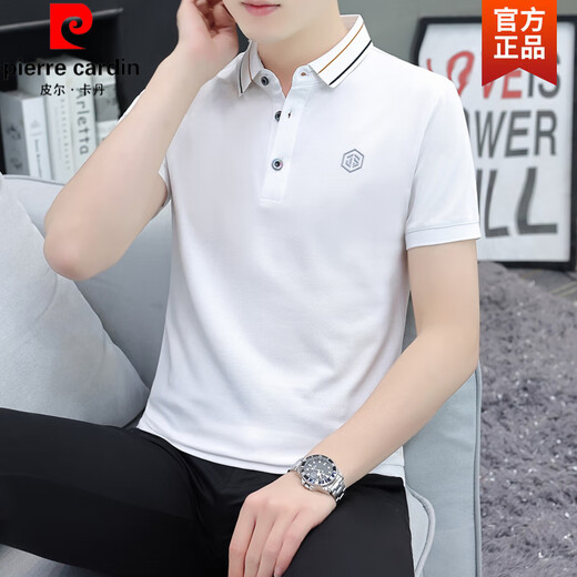 皮尔卡丹（pierre cardin）短袖t恤男士夏季纯棉冰感刺绣Polo.衫薄款白色翻领半袖体恤男针织 白 682 M 85-110斤