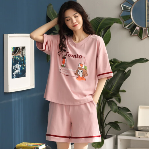 欧妙妤2025新款网红睡衣女夏天ins短袖女士夏季薄款两件套装家居服 胸垫款12611 M (75-95斤)