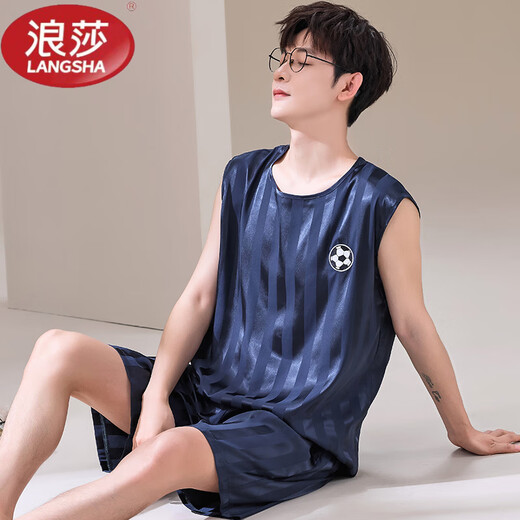 Langsha Pyjamas Herrenweste ärmellose Shorts Zweiteiler Anzug Sommer Dünner Ice Seide Kühltrockne Ball Uniform großer Schüler [ICE Seidenhülsen und Anzug] Q9902 L Männer [100-125jin [Jin gleich 0,5 kg]]]