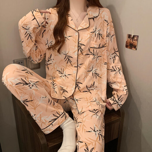 S.SOFEA PAJAMAS DE PAJAMAS MUJERES Estilo coreano Ins Mangas largas Pantalones de ropa para el hogar F3527-175 L