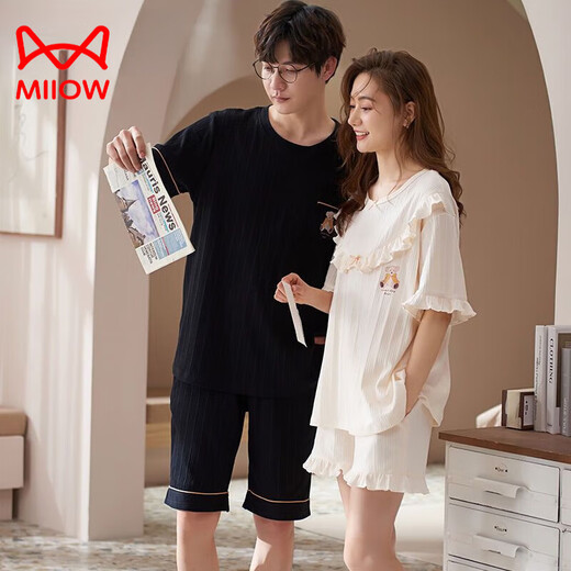 Cat Man (Miiow) reines Baumwollpajamas für Frauen im Stil Kurzärärmelte hocharmig hochwertig dünne Männer losen Heimkleidungsanzug M3271 3259 M Frauen + Männer xl