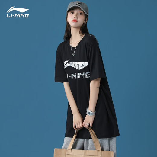 Camiseta de manga corta para hombres y mujeres Li Ning (Li-Anning) para hombres y mujeres, la misma ropa deportiva de verano, algodón de algodón transpirable para algodón de algodón de mangas casuales