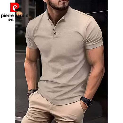 Pierre Cardin (Pierre Cardin) Europäische und amerikanische INS2025 Sommer Polo-Shirt T-Shirt Einfacher schlanker Geschäftsleiter Henry Neck Sport Polo Shirt [Macho-Männerstil] Schwarz (Fremdgröße ist zu groß) xs