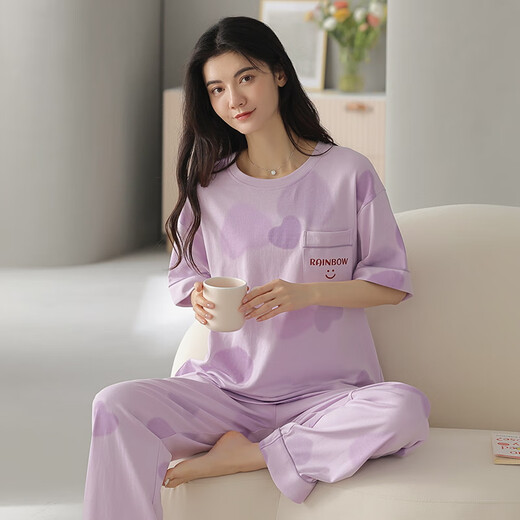 Algodón de verano de algodón de manga corta de algodón de pijama de pijama para mujeres, la ropa para el hogar de algodón puro se puede usar afuera en la primavera de verano y la caricatura de otoño Y9715 m (recomendado 75-95Jin [Jin iguala 0.5 kg])