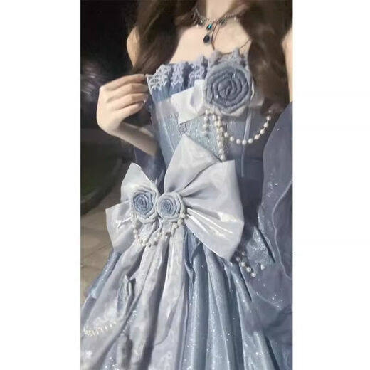 蓉月阁优雅蓝色花嫁细闪Lolita婚纱连衣裙2025新款洛丽塔成人礼服裙子女 连衣裙 (仅连衣裙) M