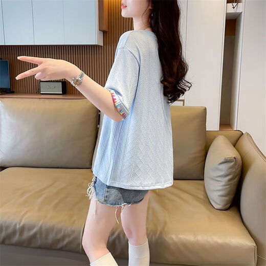 AEMAPE夏装女装刺绣白色短袖T恤女2025新款夏季小个子上衣夏天衣服 KM9277-杏色 L 建议110-125斤