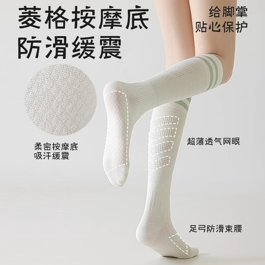 Ni Light Pressure Sports Socks Women's Mesh Fitness Running Skipping Rope Tennis Badminton Stockings Muscle Yoga Calf Socks 2 Pairs/Thin Sports Socks White + Light Green One Size