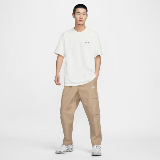 耐克（NIKE）纯棉印花短袖男士跑步上衣宽松半袖夏季新款运动T恤 帆白色/HF6172-133 纯棉透气  L 130-150斤