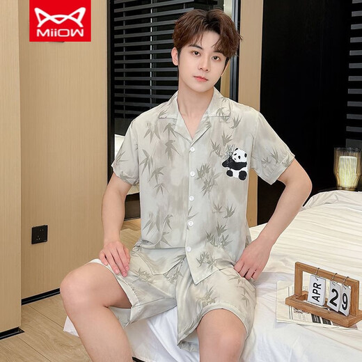 Catman Miiow New Men's Ice Silk Pajamas Summer Shorts à manches courtes en ligne plus grande taille Suit d'imitation pour hommes 679 # style masculin (short à manches + shorts) l (recommandé 100-120 Jin [Jin est égal à 0,5 kg]))