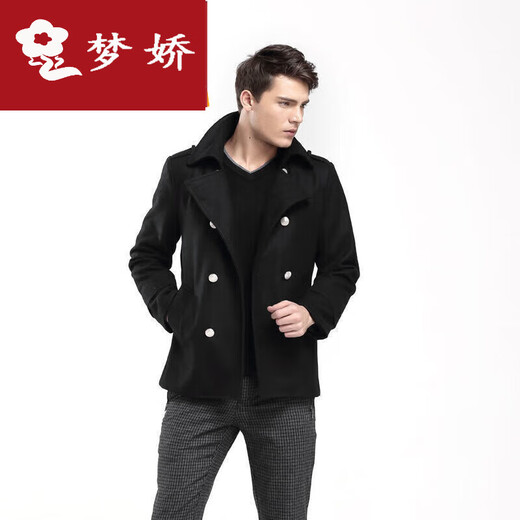 Mengjiao men's retro wool wool jacket slim double-breasted wool coat trendy thickened warm men's short jacket winter black M