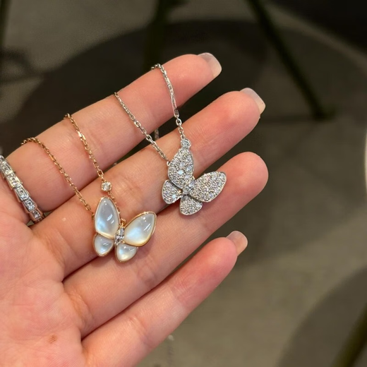 OeinOEIN counter 18k gold rose gold pearl white mother-of-pearl butterfly necklace women's full diamond pendant au750 clavicle chain 18k/rose gold/white mother-of-pearl