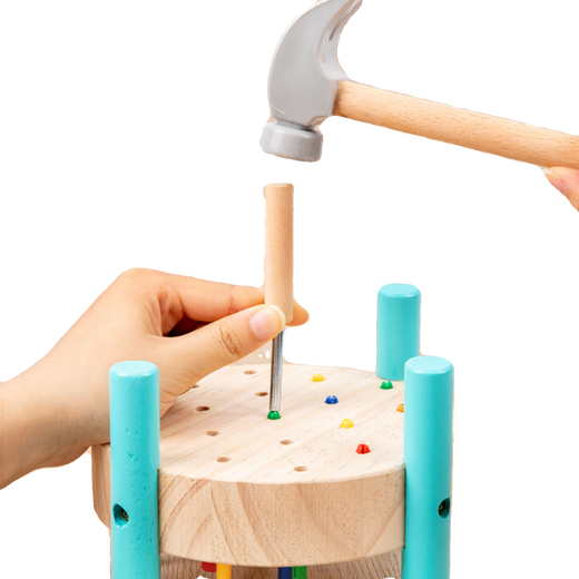 MPPMCK Montessori teaching aids Early education wooden nail knocking hammer pile driving table toys 1-6 year old children concentration training round 5 color nail knocking table [Career teacher]