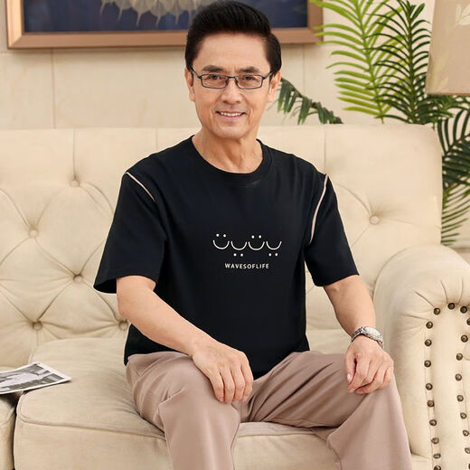 啄木鸟（TUCANO）棉质夏季短袖长裤男士睡衣中年爸爸套头休闲套装老年人薄款家居服 NXF9711 XL 码(建议140-160d