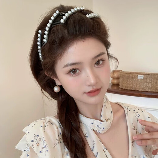 Bo Na Ling pearl headband 2 packs retractable and foldable temperament versatile face wash makeup hair press headband travel portable headwear foldable headband pearls 2 packs