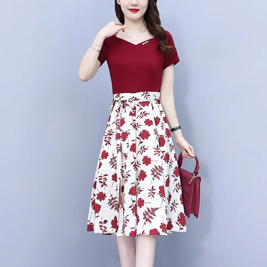 AIMANJIE HONG KONG Robe à tempérament français tendance pour femmes Station européenne Nouveau style chair de couverture pour les faire paraître miness et décontracter la jupe de style nouveau style Red 3xl suggère 145-160jin [Jin est égal à 0,5 kg]