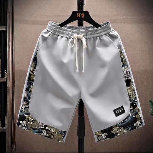 Yi pu; Yishion National Trend Impresión de deportes impresos para hombres en verano use estilo chino estilo chino y versátil de pantalones casuales de cinco puntos 833 beige m