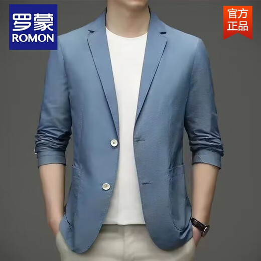 ROMON summer ice silk suit men's casual sun protection suit thin spring and autumn single jacket top 718# black M