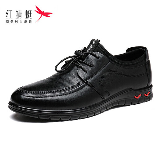 足蜻蜓旗舰店皮鞋秋季新款鞋子百搭潮流低帮运动系带软皮男士皮鞋 黑色wta12127 38