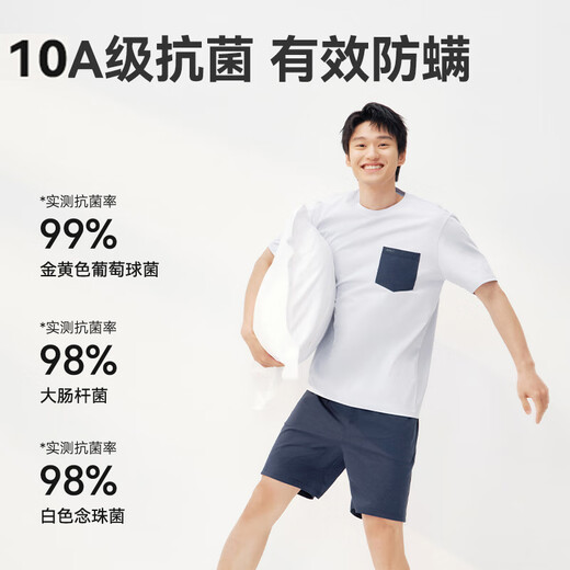 10A antibacterial pure cotton pajamas men's short-sleeved suit 25 spring and summer couple home clothes blue L