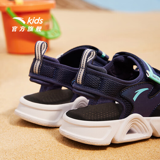 ANTA Children's Sandals Men's Big Children's Shoes 2026 Summer New Outdoor Velcro Open Toe Amphibious Beach Shoes New Ink Blue-5 37 Shoe Inner Length 23.5cm