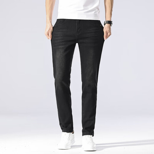 
New Balance High-end Men's Jeans Summer Thin Slim Slim Elastic Straight Pants Middle-aged Simple and Versatile Washed Pants 1048 Black 28