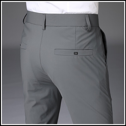 Ice Seide Schnelltrockne Hosen für Männer Sommer Lose Business Hose Dehnen Sie gerade Sommer Casual Dad Hosen 1098 Grau neun Punkte 28 Taillenumfang zwei Fuß eins