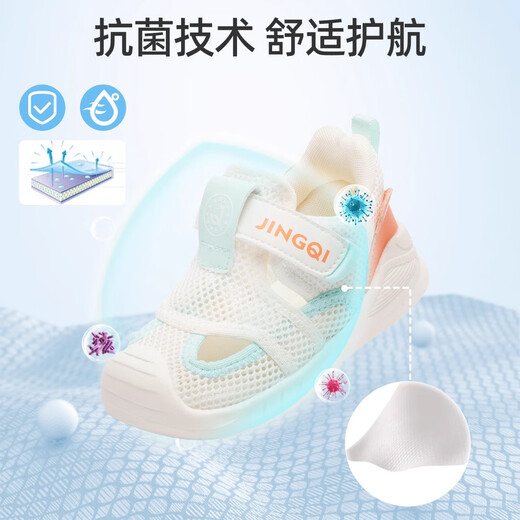 Jingqi (Joyncleon) Baby Sandalen Baby Kleinkindschuhe weiche Sohle nicht rutschfeste Mesh einzelne Schuhe atmungsaktive Männer- und Mädchenbabynetzschuhe Babyfunktionsschuhe Lanyuebai JBX178078 Größe 19 (innere Länge 14 cm Fuß Länge 13,5 cm)