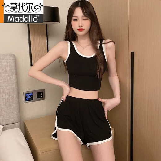 莫代尔睡衣女夏季网红时尚家居服2025一整套莫代尔运动服套装女外穿 背心套装 12035 米白 XL 建议110-125斤