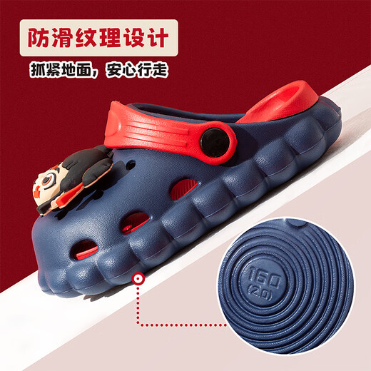 Saanjaoo echte Nezha Kinder Sommersandalen 2025 Neues AO Bing Baby Beach Anti-Schlupf Weiche Bottom Cartoon Hole Schuhe Navy Blue Nezha 6002 19 Innere Länge 19 cm geeignet für Größe 29/30