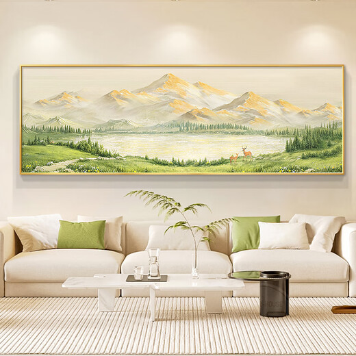 壁画装饰画客厅高级免打孔山水日照金山横幅山水风景油画沙发背景 E-背有靠山 12040cm*180cm 2适合1.5-沙发
