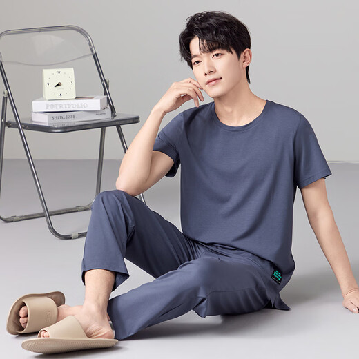 Hancai (Hacai) Pyjamas Herren Frühling und Sommer Cool modal kurzärmelige Hose Home Cloding Set Platingrau xxl
