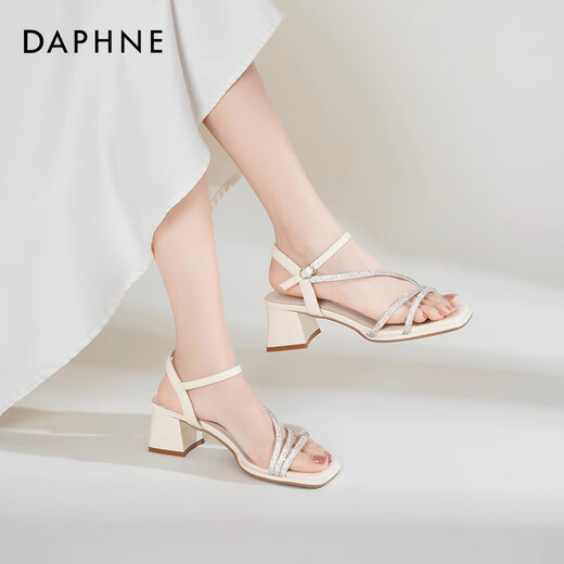 Daphne Silver High Heel Sandals for Women 2025 Summer Nuevas sandalias francesas de diamantes de imitación con temperamento de falda Sandalias de tacón alto para mujeres IMBRANTE DE SILVER [5.5 cm de espesor] ​​37