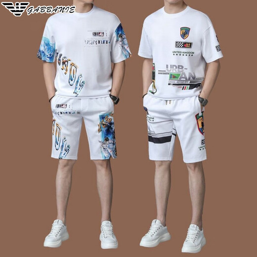 Emporio Armani Hielo masculino seda de seda establecida deportes casuales de manga corta de manga de verano set de dos piezas de camiseta de gama alta GA/9863 set blanco 105/m (adecuado para 90-120Jin [Jin iguala 0.5 kg]) Unicode