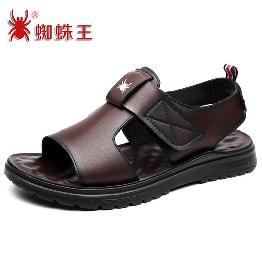 蜘蛛王凉鞋男夏季真皮软底休闲沙滩鞋户外透气软面防滑休闲皮鞋男 Z6189黑色-真皮牛皮 38