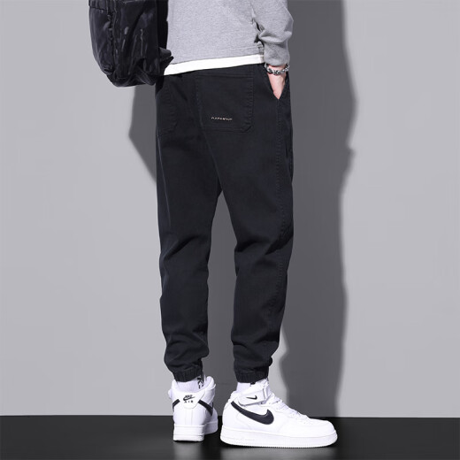 Pantalones casuales judíos El verano de los hombres, la nueva marca de moda, los pantalones de corbata sueltos de nueve puntos, pantalones deportivos, pantalones de trabajo, hombres 9859 Militar Green + 9859 Negro M
