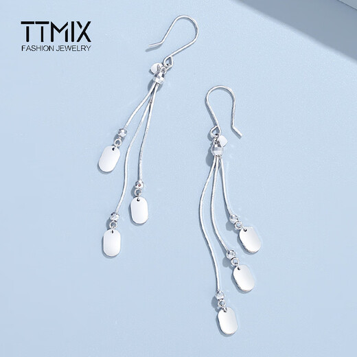 TTMIX women's platinum earrings long ear hook pt950 white gold tassel glossy square earrings 4.7-4.9g