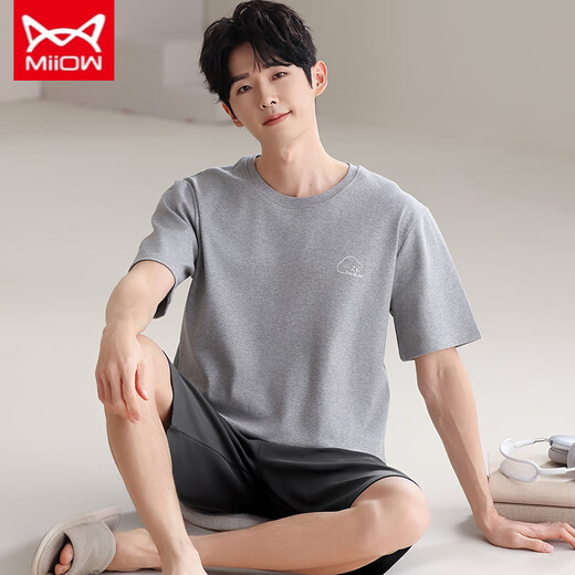 Catman Miiow New Herren Pyjamas Summer Shorts Shorts Modal Cool Thin Style Plus Size Rund Neck 9713 L [Gewicht 100-120 Jin [Jin entspricht 0,5 kg]]]