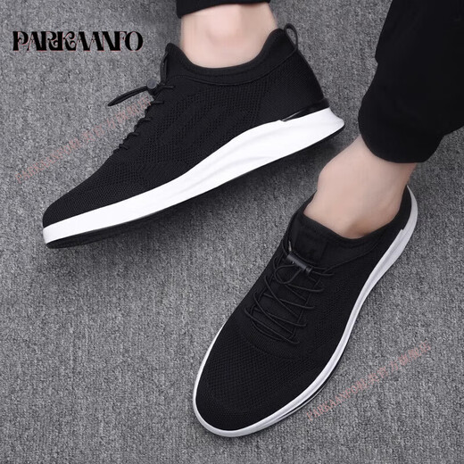 Parkaanfo Marke Height-verstärkt Herrenschuhe für Sommer Neues Mesh atmungsaktiven Sportschuhen für Männer fliegen Strick unsichtbarer Höhe-verstärkter Freizeitschuhe für Männer Schwarz [Mesh 6cm Height-verstärkt] 39