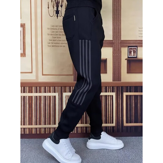 Hongxinger striped wardrobe pants men's autumn and winter 2024 new slim-fitting harem pants casual ties sports pants gray L